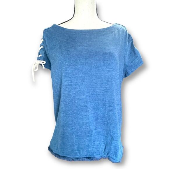 Chico's Rope Lace Up Short Sleeve Top, Size 8 - Picture 1 of 8